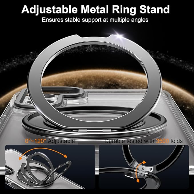 for Samsung Galaxy S24+ (Plus) Case,Compatible with Magsafe with 360°Rotatable Magnetic Ring Stand [Wireless Charging], Clear Slim Soft Edge Phone Kickstand,Clear & Black