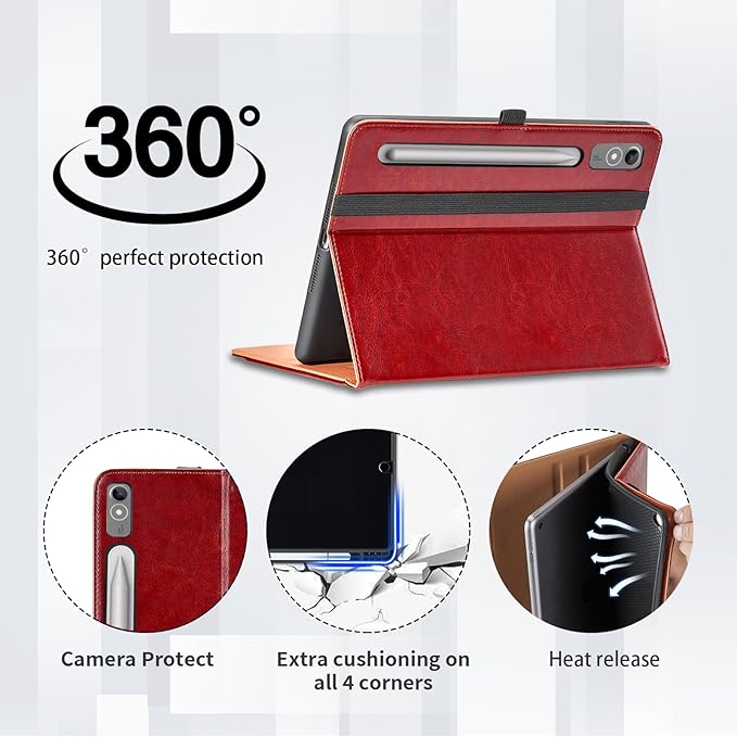 Case for Lenovo Tab P12/Xiaoxin Pad Pro 12.7 Inch 2023 (TB370FU) - PU Leather Business Folio Case with Pocket, Auto Wake/Sleep Smart Tablet Cover,Red