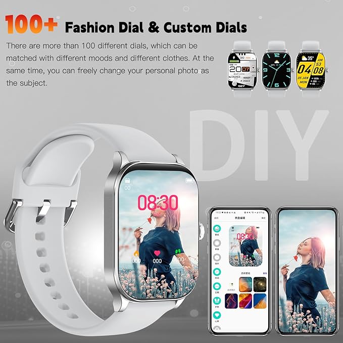 Smart Watch for Women Men(Answer/Make Call), Smartwatches with Heart Rate/SpO2/Sleep/Stress Monitor, IP68 Waterproof Activity Tracker for Android iPhone, 100+ Sports Fitness Watches (Gray, 2.01)