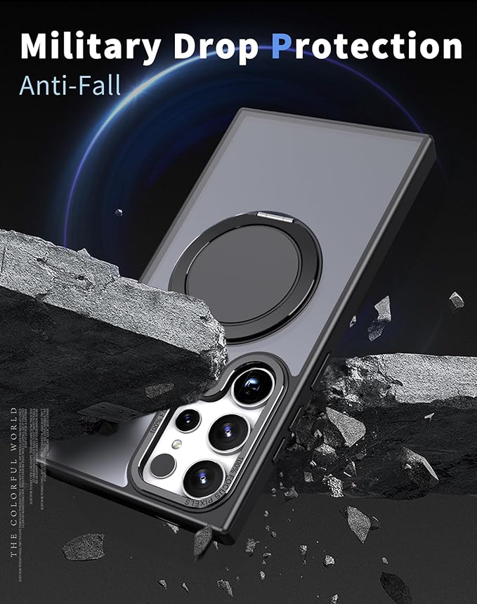 Magnetic Stand Case for Samsung Galaxy S24 Ultra 6.8" [with 2 Screen Protectors] [360° Rotation Magnetic Stand] [Compatible with Magsafe] Military-Grade Drop Protection Case, Black