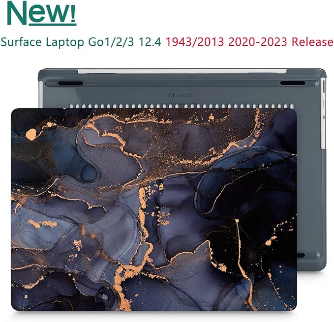 Tuiklol Case for 12.4 Inch Microsoft Surface Laptop Go 3/2 / 1 2023-2020 Releases, Plastic Hard Shell Case with Screen Protector and Keyborad Cover +Dust Plugs Model 2013/1943, Black Marble