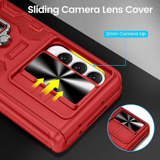 VEGO for Galaxy Z Fold 4 Case with Kickstand, Hinge Protection & Belt Clip Holster & Front Screen Protector & Slide Camera Cover Magnetic Kickstand Cover - Red