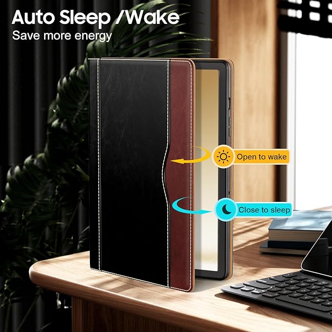 OKP Case for Samsug Galaxy Tab A9+ Plus 11 inch 2024(SM-X210/X216/X218), PU Leather Folio Cover with Multi-Angle Stand//Pen Holder, Auto Wake/Sleep Case for Galaxy A9+ 11" Tablet (Black+Brown)