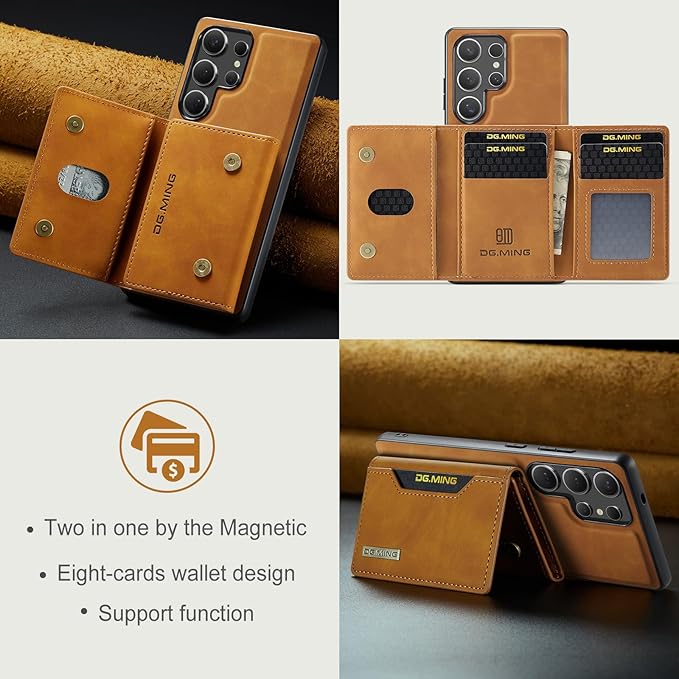 SZHAIYU M2 2 in 1 Detachable Leather Phone Cases for Samsung Galaxy S25 Ultra 5G Case Wallet with Card Holder Men 6.8'' (Brown)