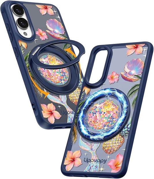 for Samsung Galaxy S25 Edge Case with 360° Rotatable Magnetic Ring - Compatible with MagSafe, Semi-Transparent Anti-Fingerprint Soft-Touch Material Shockproof, Cute Y2K Design for Women Girl