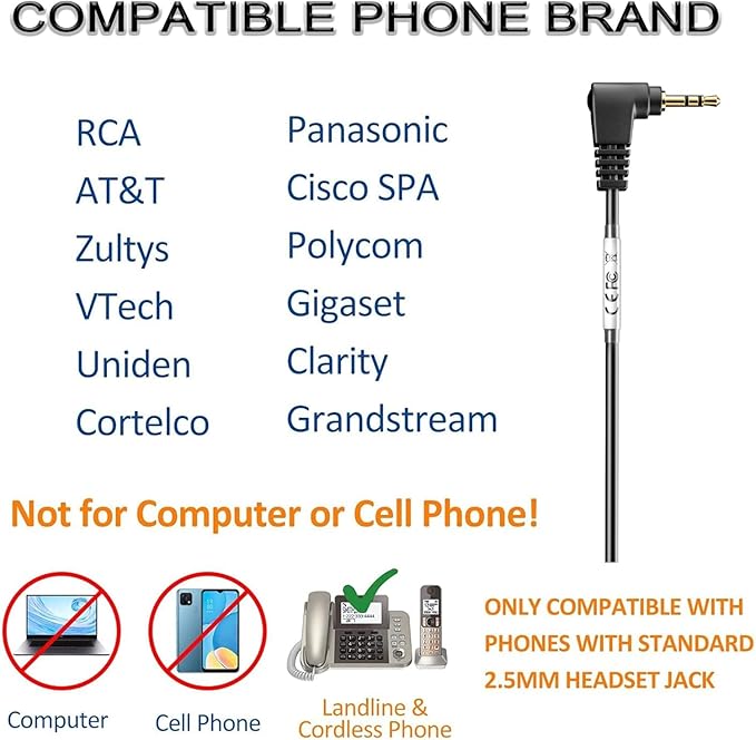 Wantek Phone Headset with Microphone Noise Cancelling,Telephone Headset 2.5mm Jack Compatible with Panasonic AT&T Uniden Cisco Linksys Grandstream Vtech Polycom Cordless Office Phones