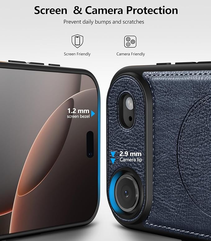 Magnetic for iPhone Air Leather Case,Built-in Invisible Stand [Compatible with Magsafe] Protective Slim Kickstand Phone Cover for iPhone Air Case,Blue