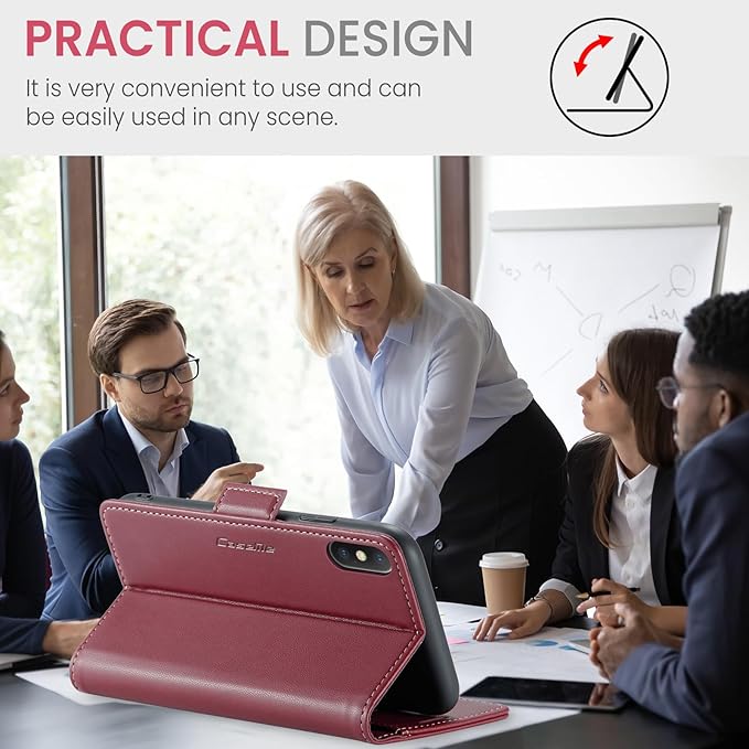 for iPhone X Case/iPhone Xs Case, Premium PU Leather Wallet Case Flip Cover with [RFID Blocking][Card Holder][Stand Function] Shockproof Protective for iPhone X/XS, Red