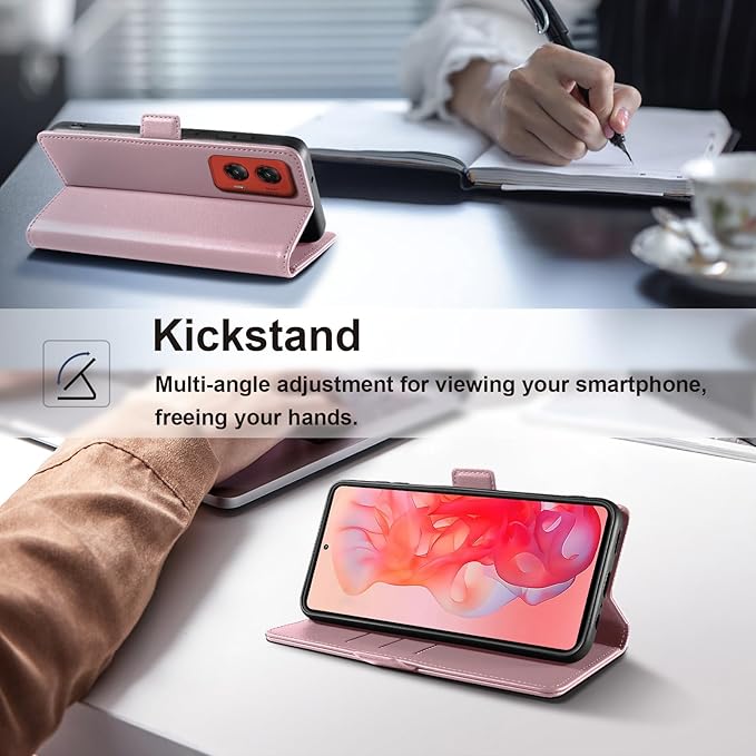 Wallet Flip Case for Moto G Stylus 5G (2024) - [RFID Blocking] Luxury PU Leather Card Holder Magnetic Phone Cover with Kickstand,Shockproof Protective Case,Pink