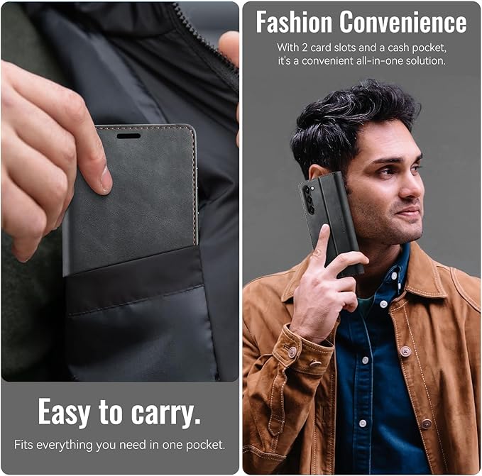 Wallet Case for Samsung Galaxy S23 Plus Leather Wallet Flip Cover with Card Holder, Kickstand, Magnetic Closure, RFID Blocking TPU Shockproof Phone Case Compatible with S23 Plus, Black