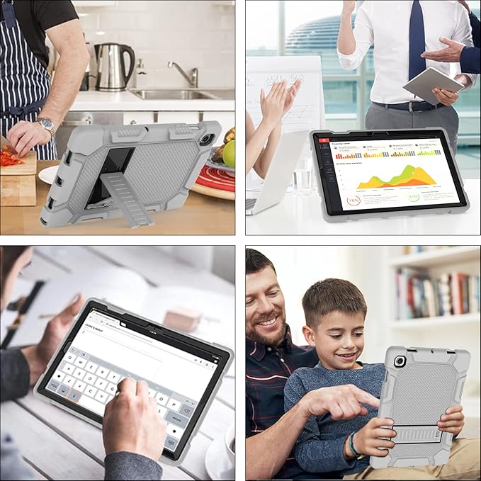 Samsung Galaxy Tab A8 Case with Kickstand, Hybrid Shockproof Rugged Cover for Samsung A8 Tablet 10.5 Inch (SM-X200/X205/X207), Gray+Black