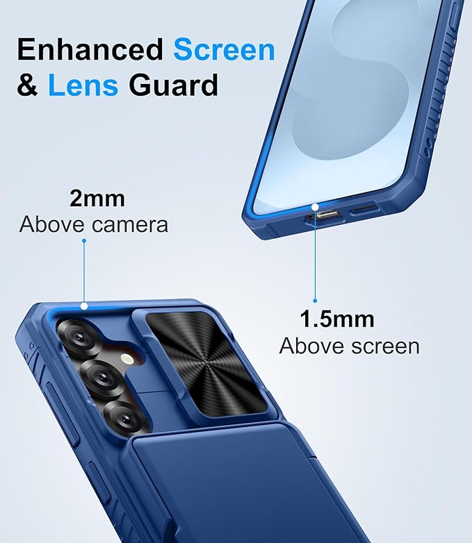 for Samsung Galaxy S25 Wallet Case, Card Holder (4-5 Cards), RFID Block, Slide Camera Cover & Military Grade Drop Proof, Hard Heavy Duty Men Women Protective Phone Case for Galaxy S25, Blue
