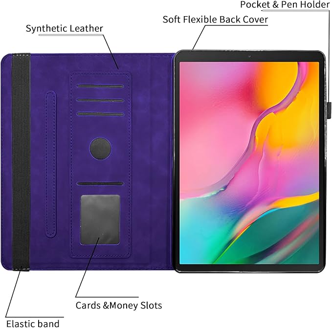 Rotating Case for Samsung Galaxy Tab A 10.1 2019 Model SM-T510/T515,360° Rotating Multi-Angle Viewing Stand Cover PU Leather Business Folio Protective Cases, Purple