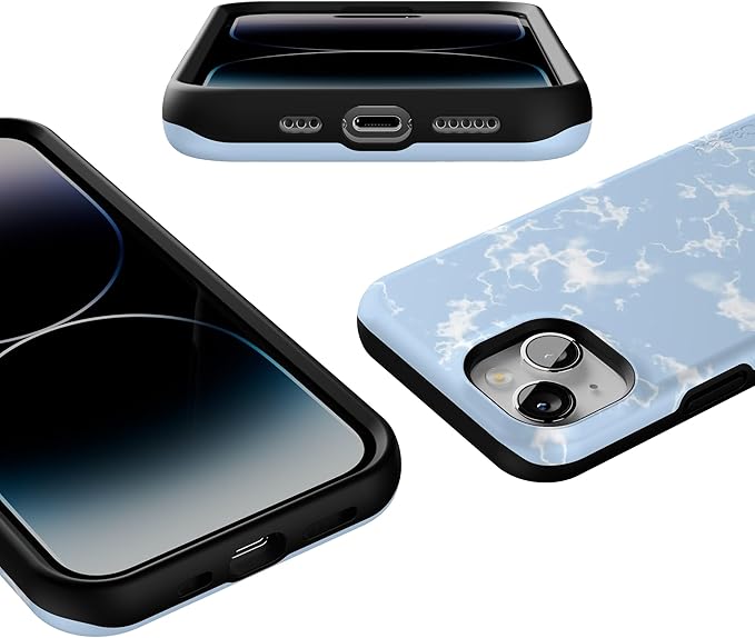 Casely iPhone 14 Case | Light Blue Skies | Marble Clouds | Compatible with MagSafe | Bold Protective Design