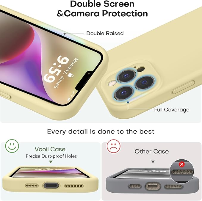 Vooii Compatible with iPhone 13 Pro Case, Liquid Silicone Upgrade [Camera Protection] [Soft Anti-Scratch Microfiber Lining] Shockproof Phone Case for iPhone 13 Pro 6.1 inch - Creamy Yellow