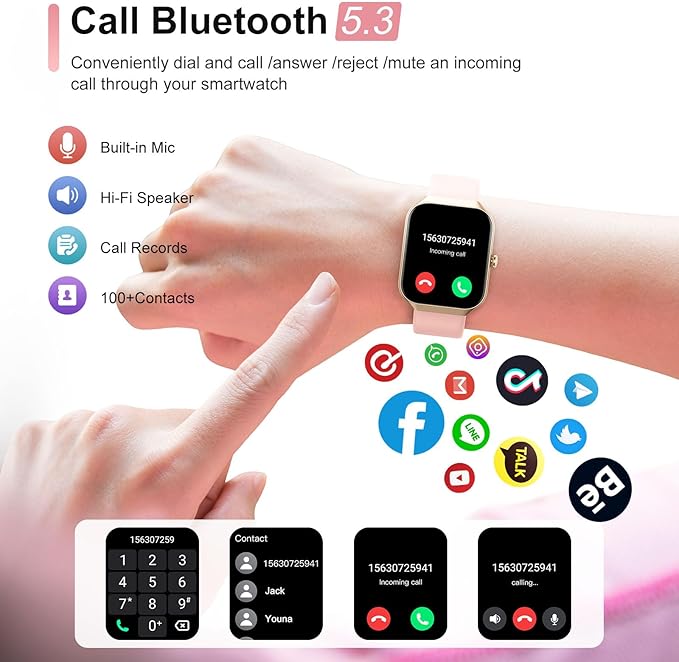 Smart Watch for Women Answer/Make Calls, 1.96" Fitness Watch with Heart Rate Monitor Sleep Monitor, 113 Sports Activity Tracker with IP68 Waterproof, Step Counter, Smartwatch for Android/iOS, Rosegold