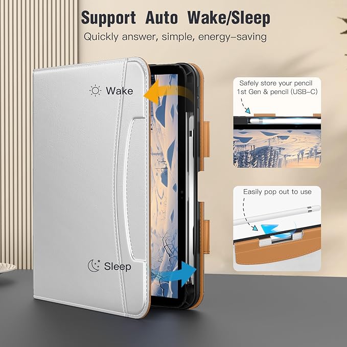 MoKo for iPad (A16) 11th Generation Case 11 inch 2025, iPad 10th Generation Case 10.9" 2022 with Pencil Holder & Pocket, Premium Leather Folio Stand Cover, Multiple Viewing Angles, White