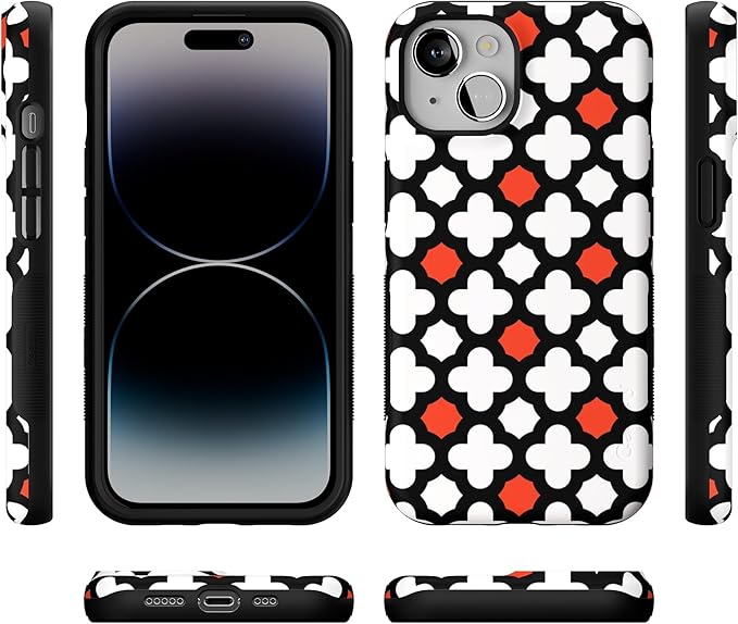 Casely iPhone 14 Case | Red Lattice Tile | High Contrast Design | Compatible with MagSafe | Bold Protective Design