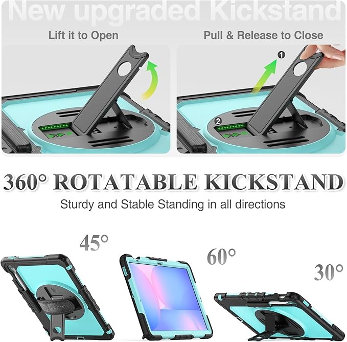 SEYMAC stock Case for Samsung Galaxy Tab S10 FE+ Plus 5G Tablet Case 13.1'' Protective with Screen Protector, Pencil Holder, 360 Rotating Stand, Hand Strap, Shoulder Strap, SkyBlue1