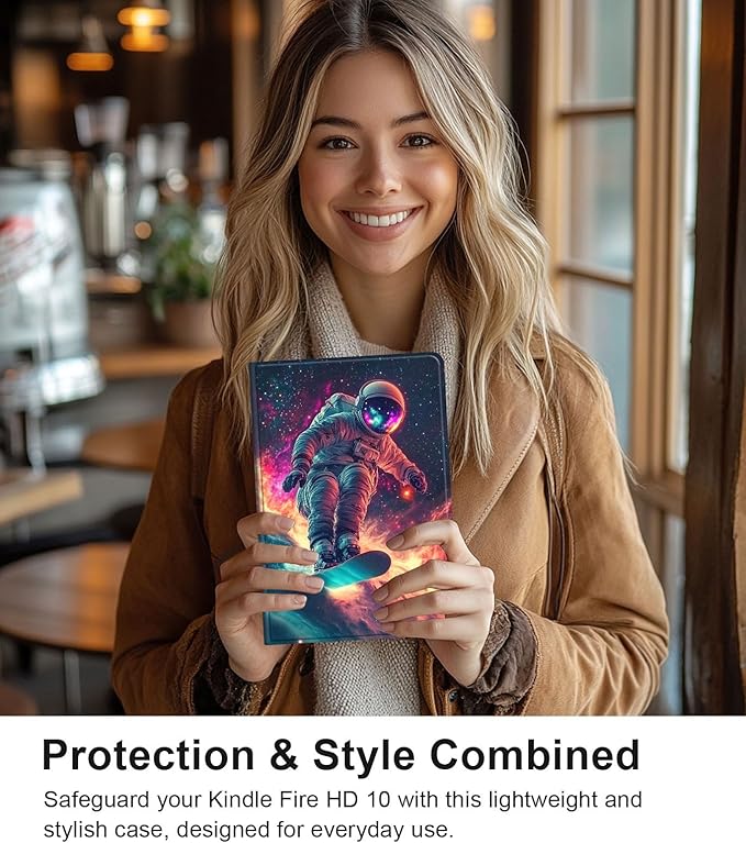 Case for Samsung Galaxy Tab A9 8.7-Inch 2023, Slim PU Leather Stand Cover with Auto Wake/Sleep, Multi-Angle Viewing & Shockproof, Astronaut Skateboard