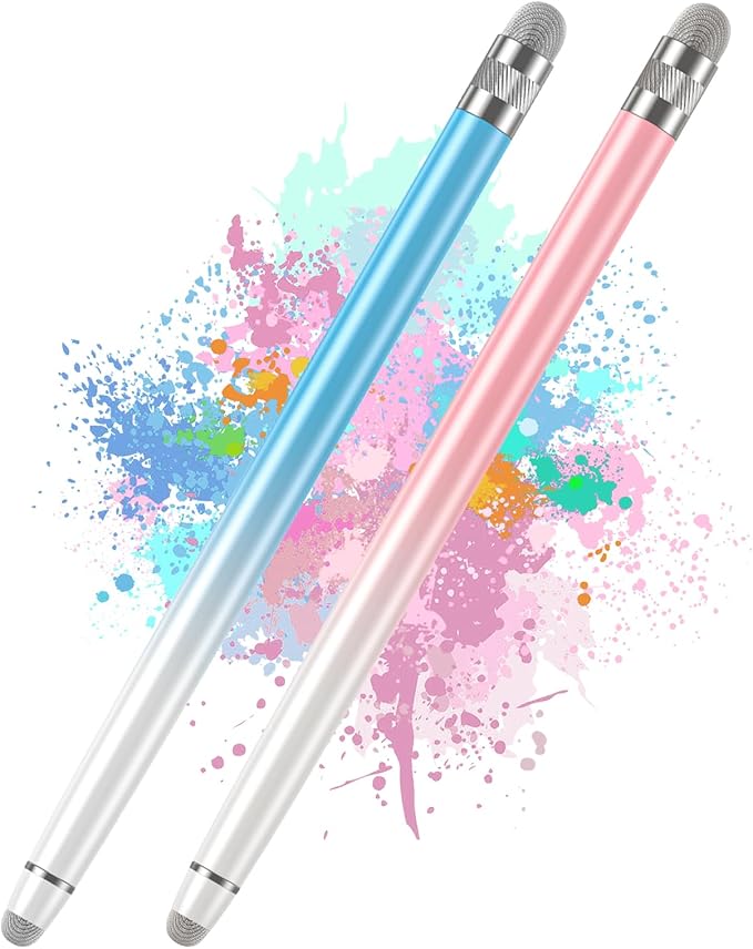 2PCS Stylus Pens for Touch Screens,Stylus Pen for iPhone/iPad/Tablet Android/Microsoft Surface,Compatible with Touch Screens(White Pink/White Blue)