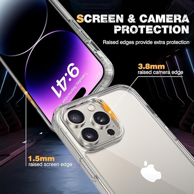 Diaclara Designed for iPhone 14 Pro Case, [with Privacy Screen Protector] [Anti Spy] [Military Grade Drop Protection] Heavy Duty Full-Body Shockproof Phone Case, Clear