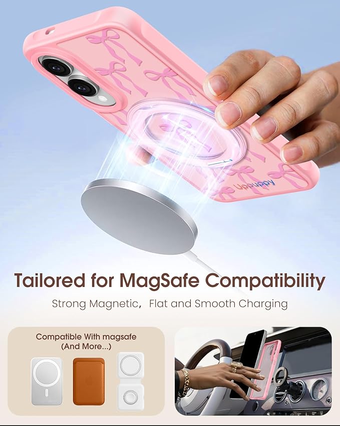 for Samsung Galaxy S25 Edge Case with 360° Rotatable Magnetic Ring - Compatible with MagSafe, Semi-Transparent Soft-Touch Material Shockproof, Cute Pink Ribbon Bow Design for Women Girl