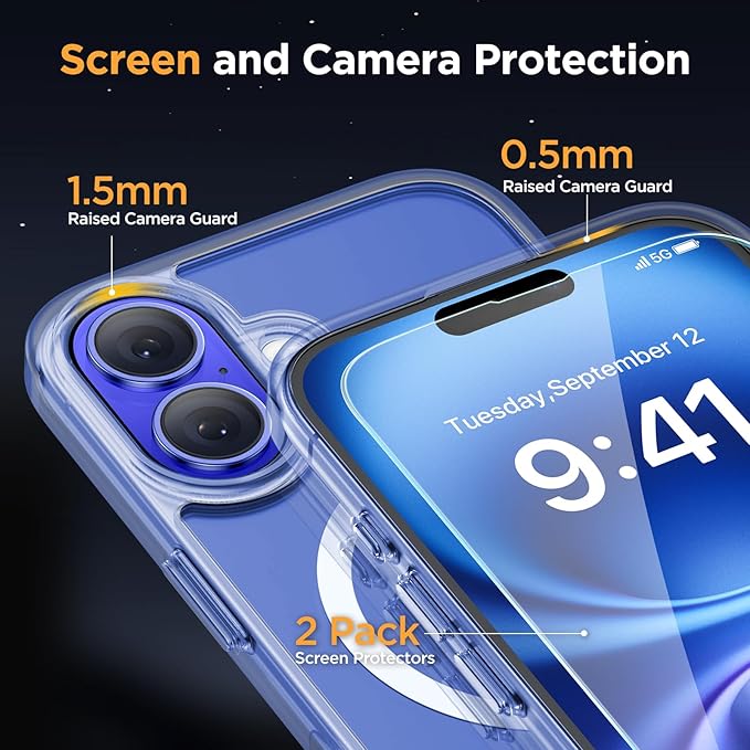 Miracase Magnetic Series for iPhone 16 Case [Compatible with MagSafe] [with 2X Screen Protectors] Military-Grade Protection, Anti-Fingerprint, Slim Phone Case for iPhone 16 6.1 inch - Crystal Clear