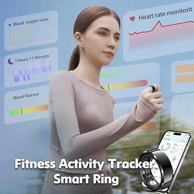 Smart Ring for Women Men,IP68 Waterproof Wearable Fitness Tracker with Sleep Tracking Heart Rate Healthy Monitor Ring Activity Monitoring Steps for iOS Android