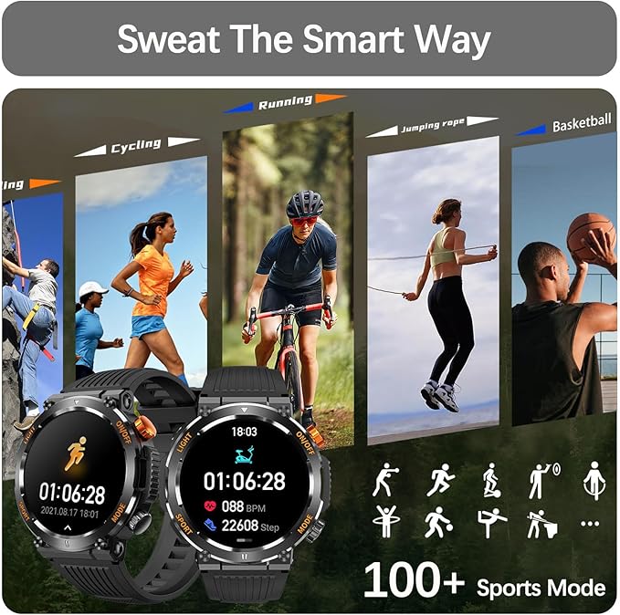 Military Smart Watch for Men Answer/Make Call, Outdoor Waterproof Tactical Sports Smartwatch with LED Flashlight Compass, Heart Rate Sleep Monitor Fitness Tracker Watches for iPhone Android Phone