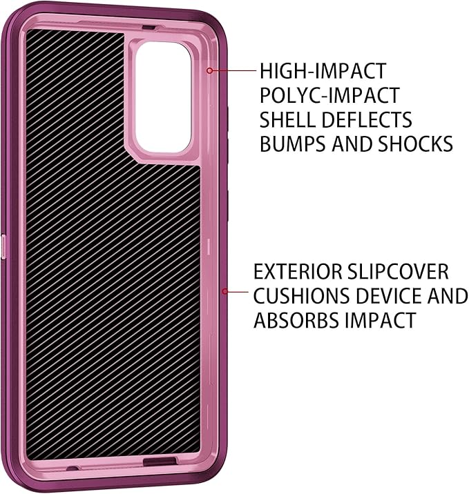 for Galaxy S20 FE 5g Case,Shockproof Dropproof Dustproof 3-Layer Full Body Protection Rugged Heavy Duty High Impact Hard Cover Case for Galaxy S20 FE 6.5 inch,Purple/Pink