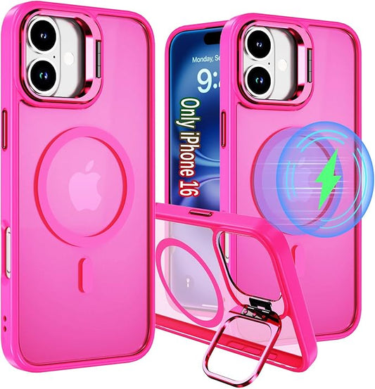 for iPhone 16 Case Pink iPhone 16 Case with Stand, Supports Wireless Charging,[Compatible with MagSafe Accessories],[Military-Grade Protection] Magnetic Case for iPhone16, Pink