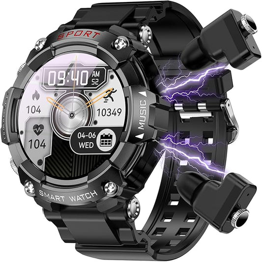 Military Smart Watch with Earbuds (Answer/Make Calls), 1.52" Smart Watches for Men Women，Support Local Music，110+ Sport Modes Fitness Tracker, Fitness Watch for iOS Android SmartWatchs