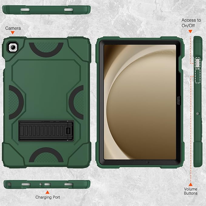 Case for Samsung Galaxy Tab A9+ 11 Inch 2023 Model (X210/X216/X218), Heavy Duty Shockproof Rugged Protective Case for Galaxy Tab A9 Plus Tablet (Alpine Green+Black)