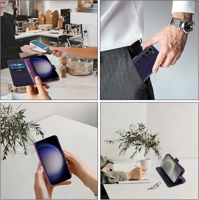 MONASAY Wallet Case Compatible for Galaxy S23+Plus 5G,[RFID Blocking] Flip Folio Leather Cell Phone Cover with Credit Card Holder，6.6 inch, Purple