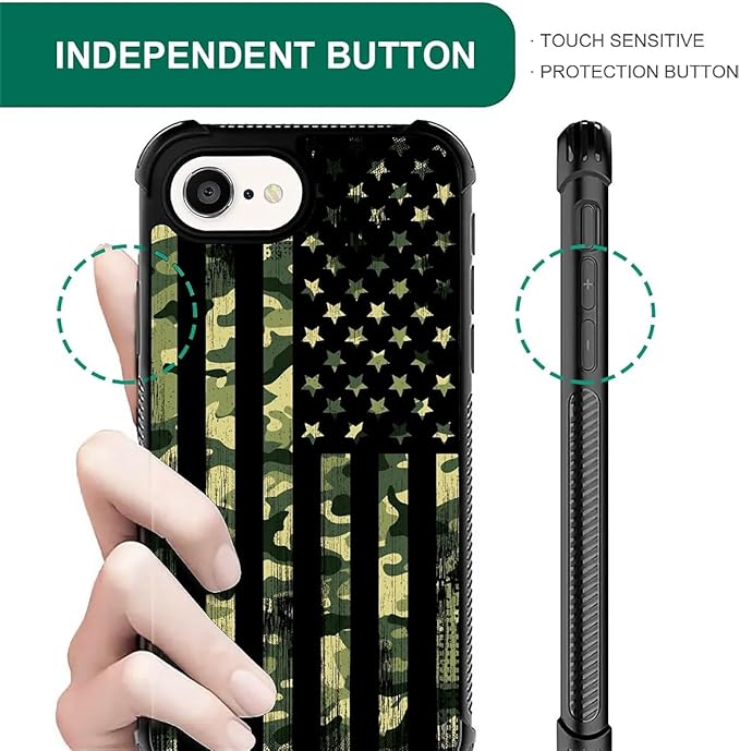 Compatible with iPhone 16e Case,Camo American Flag Phone Cover for Men/Women,Soft TPU Anti-Skid Thread and Four Corner Anti-Collision Protection Case Compatible with iPhone 16e 6.1inch