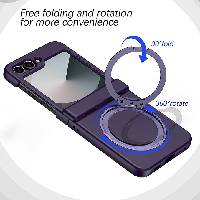 Magnetic Case for Samsung Galaxy Z Flip 6 Compatible with Magsafe, Built-in Kickstand & TPU Hinge Protection Flip 6 Case, Matte PC Cover Ultra Shockproof Phone Case for Z Flip6 (Dark Purple)