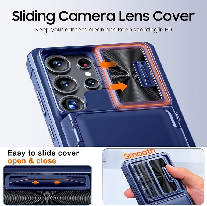 for Samsung Galaxy S25 Ultra Case Wallet with RFID [Cards Holder][Camera Cover][Edge Raised] Full Body Shockproof Silicone Protective Phone Case for Galaxy S25 Ultra 6.9" 2025 (Blue)