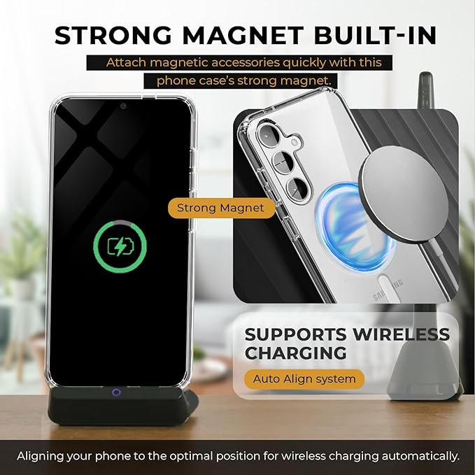 MOTIVE Designed for Samsung Galaxy s25 Case with Belt Clip, Clear Case Magnetic Compatible with MagSafe, Slim Cover, Drop Tested s25 Holster Case 6.2” | Clear [Fits s24 Phone]