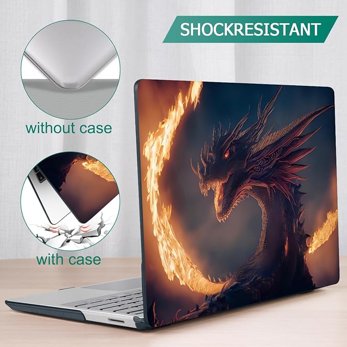 Tuiklol Case for 12.4 Inch Microsoft Surface Laptop Go 3/2 / 1 2023-2020 Releases, Plastic Hard Shell Case with Screen Protector and Keyborad Cover +Dust Plugs Model 2013/1943, Fire Dragon
