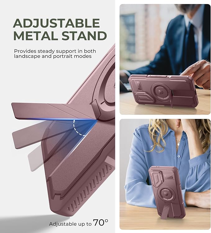 Dexnor for Samsung Galaxy S24 FE Case with Camera Cover & Adjustable Kickstand & Built-in Screen Protector, Magnetic Rugged Shockproof Bumper Cases Heavy-Duty Magnetic Protective Cover,Peony Pink