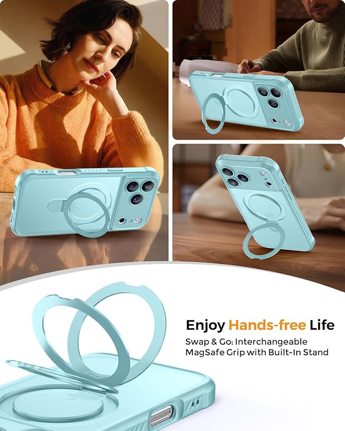 MOCCA Compatible with iPhone 17 Pro Case with Magnetic Invisible Stand [Full Camera Protection] [Compatible with Magsafe] Military Drop Shockproof Translucent Matte Phone Case Cover 6.3",Blue