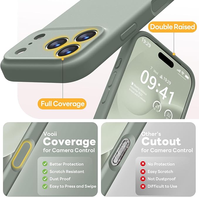 Vooii Magnetic Compatible with iPhone 17 Pro Case (Compatible with Magsafe) (Upgraded Camera Protection) Liquid Silicone Shockproof Full Body Protective Phone Cover for Women Men, Calke Green, 6.3”