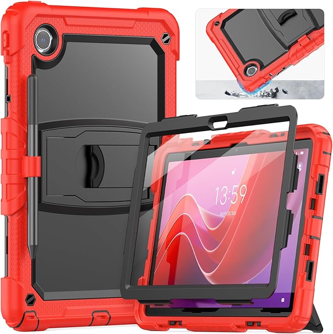 HXCASEAC Tablet Case for Lenovo Tab M11 (TB-330 FU/TB-330XU), Shockproof with Screen Protector/Built-in Stand/Pen Holder, Tab M11 Case for Kids / K11 LTE - Red