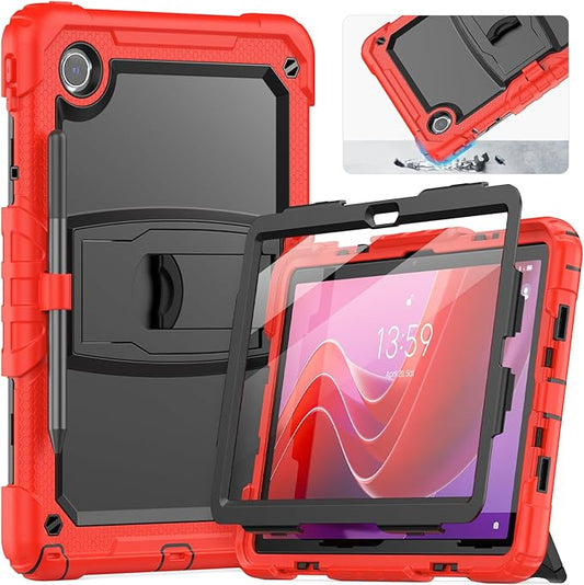 HXCASEAC Tablet Case for Lenovo Tab M11 (TB-330 FU/TB-330XU), Shockproof with Screen Protector/Built-in Stand/Pen Holder, Tab M11 Case for Kids / K11 LTE - Red
