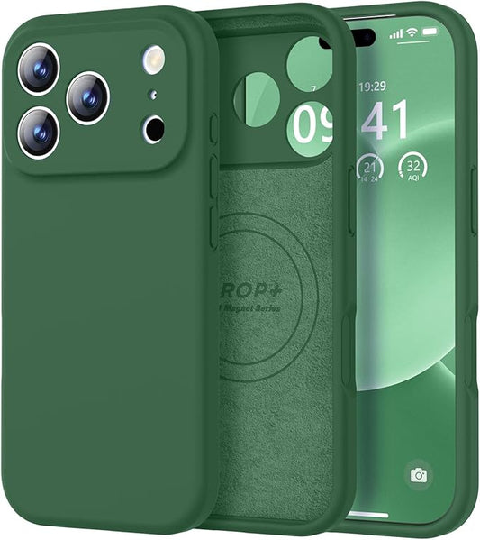 Vooii Magnetic Compatible with iPhone 17 Pro Max Case (Compatible with Magsafe) (Upgraded Camera Protection) Liquid Silicone Shockproof Full Body Protective Phone Cover for Women Men, Green, 6.9”