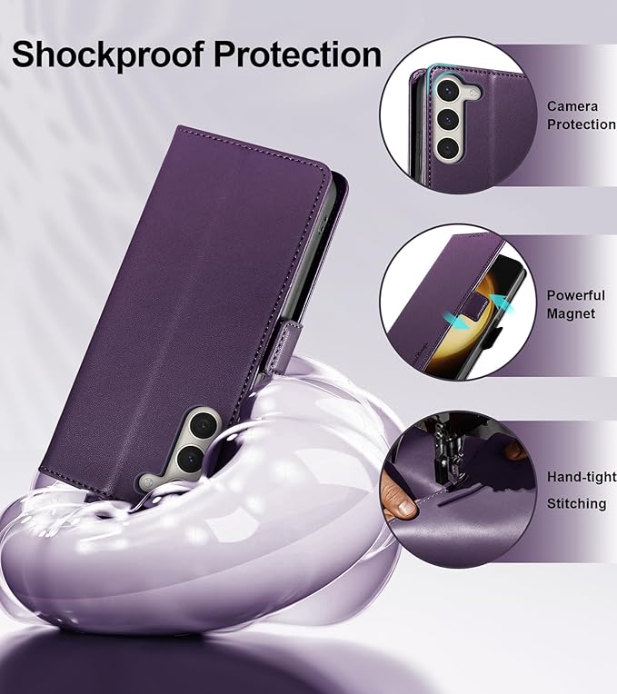 Wallet Flip Case for Samsung Galaxy S23 5G - [RFID Blocking] Luxury PU Leather Card Holder Magnetic Phone Cover with Kickstand,Shockproof Protective Case,Purple