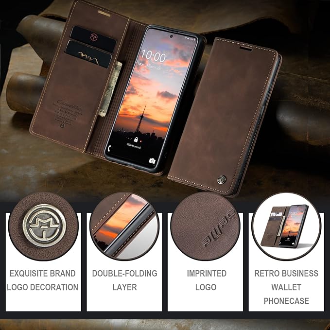 for Samsung Galaxy A33 5G Case, Flip Wallet Leather Case with Card Holder Magnetic Closure Shockproof Kickstand Protective Phone Cases Cover for Samsung A33 5G,Coffee