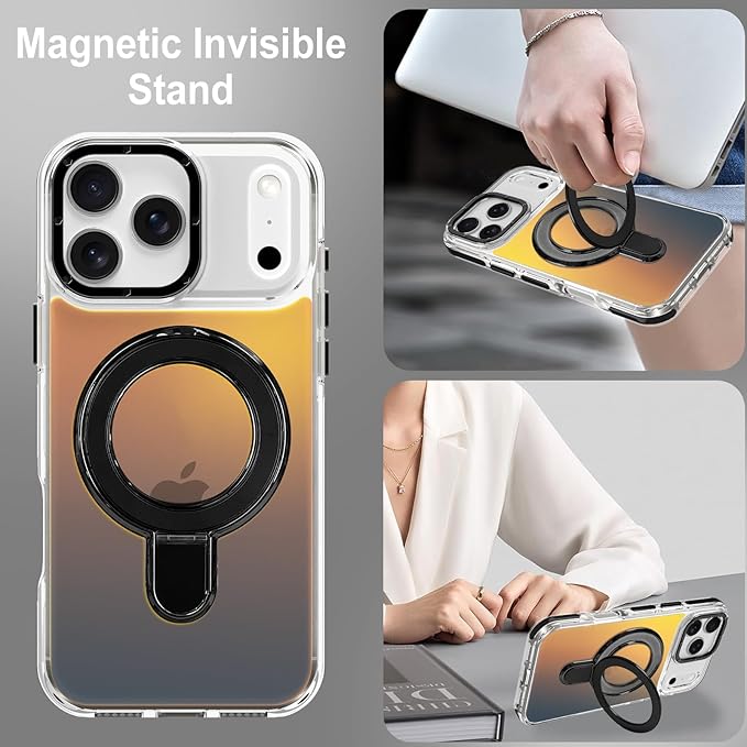 MOWIME Magnetic for iPhone 17 Pro Case with Stand [Compatible with Magsafe] [Cute Fashion Fluorescent Design] [1 Screen Protector] Slim Translucent Matte Case for iPhone 17 Pro 6.3" 2025, Black