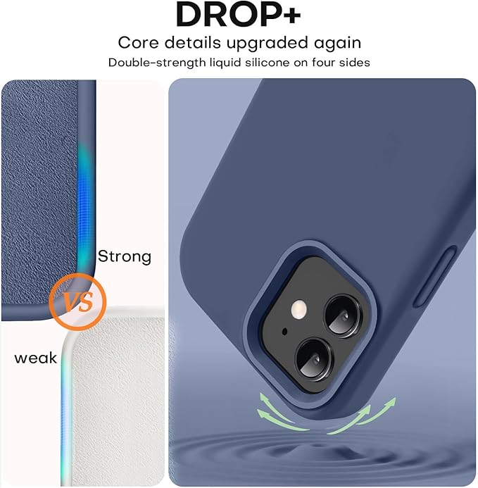 Vooii Compatible with iPhone 12 Case/iPhone 12 Pro Case, Liquid Silicone Upgrade [Soft Anti-Scratch Microfiber Lining] [Shockproof Drop Protection] Phone Case 6.1 inch - Navy Blue